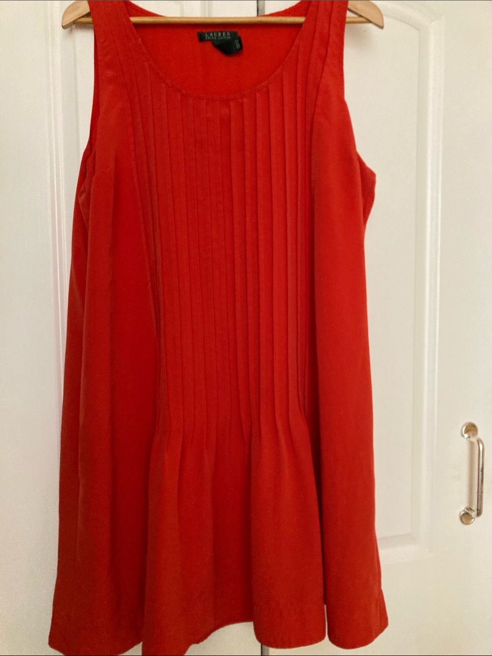 Ralph Lauren Red Sleeveless Pleated Front Midi Dress